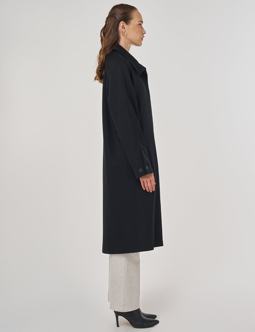 Stand Collar Raglan Sleeve Coat Black