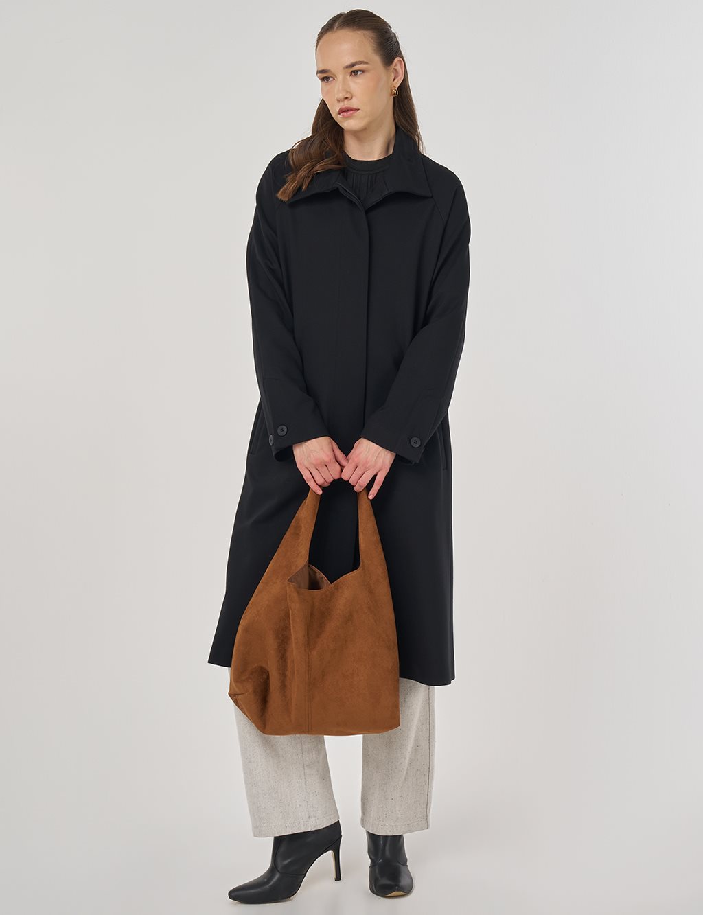 Stand Collar Raglan Sleeve Coat Black