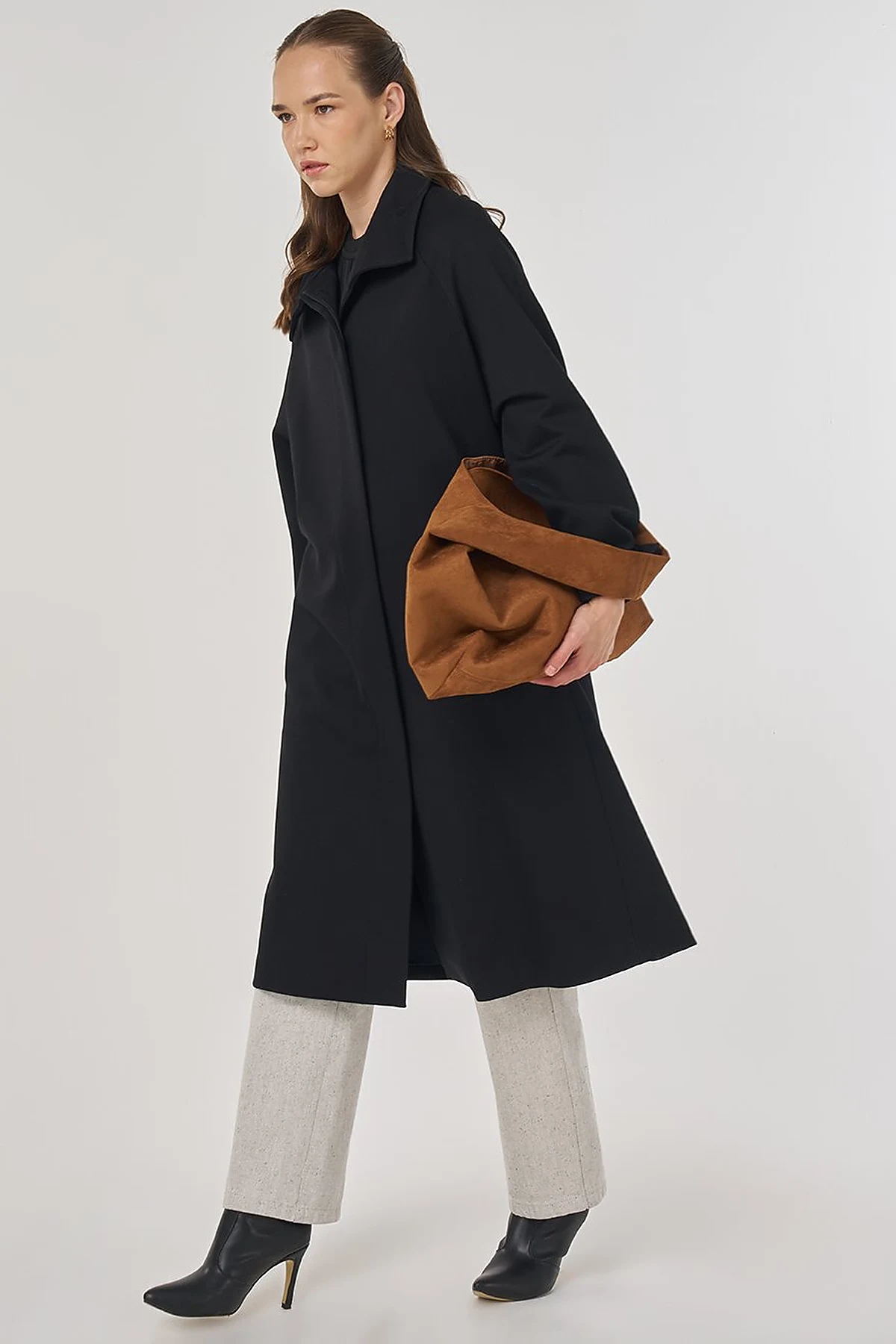 Stand Collar Raglan Sleeve Coat Black