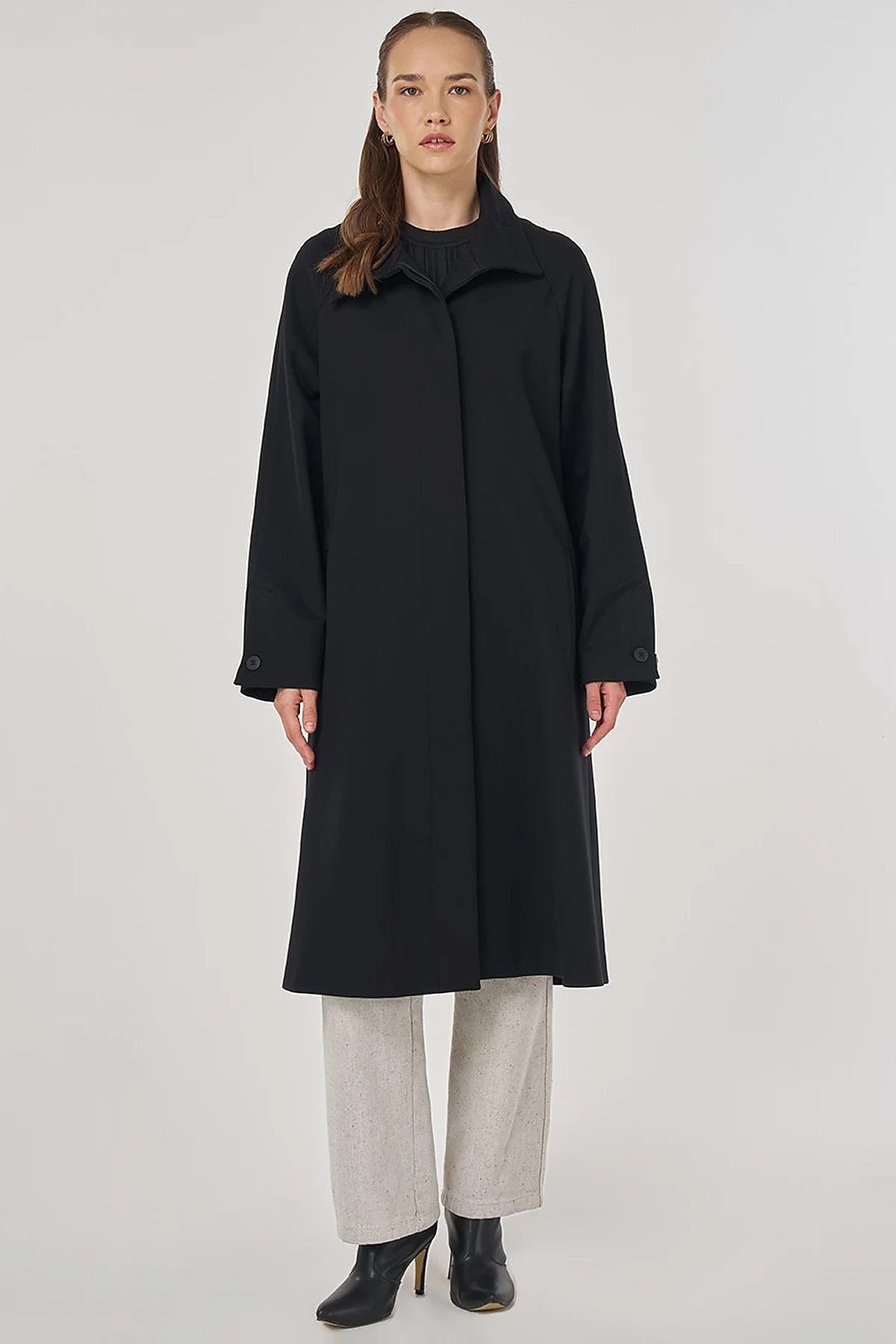 Stand Collar Raglan Sleeve Coat Black