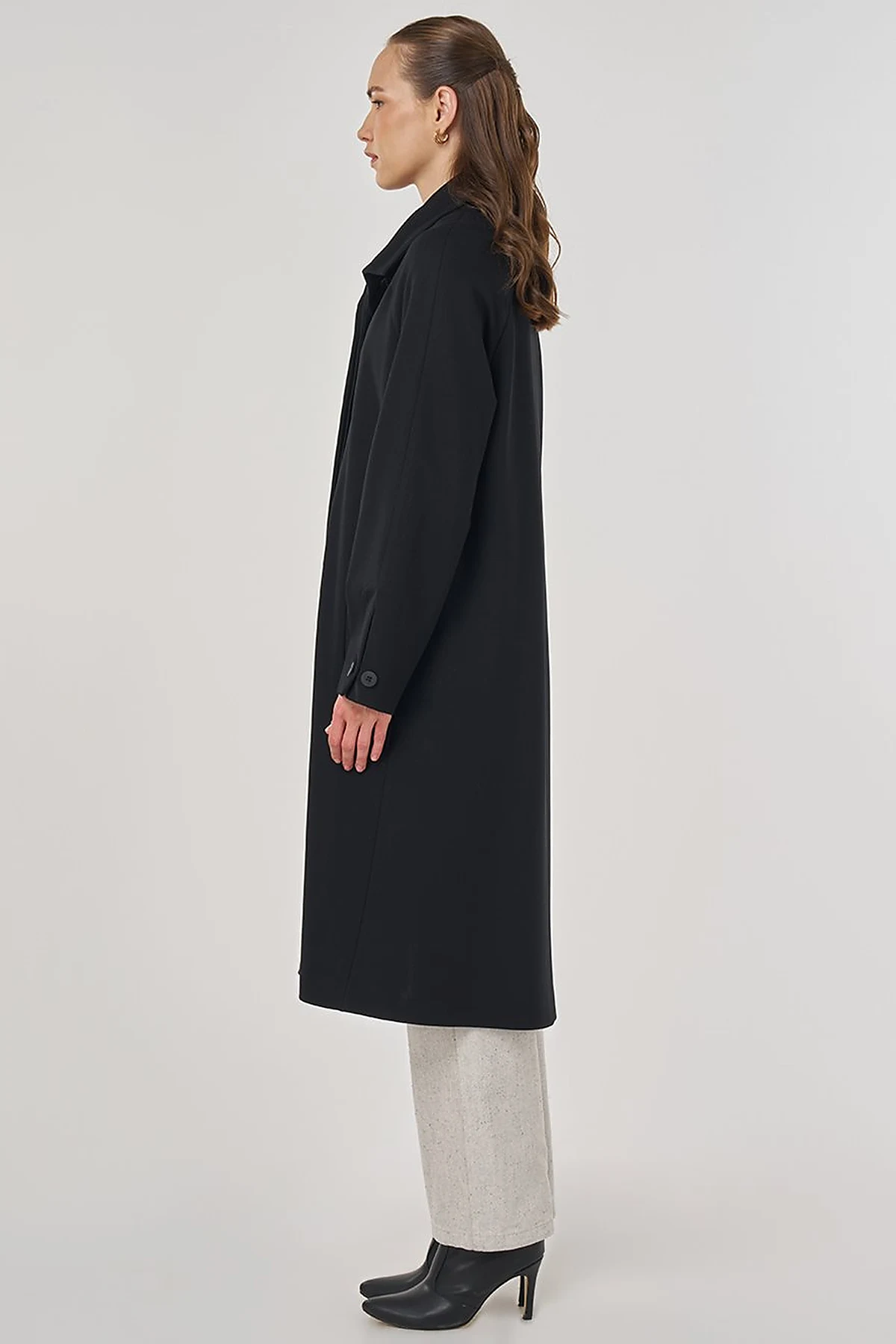 Stand Collar Raglan Sleeve Coat Black