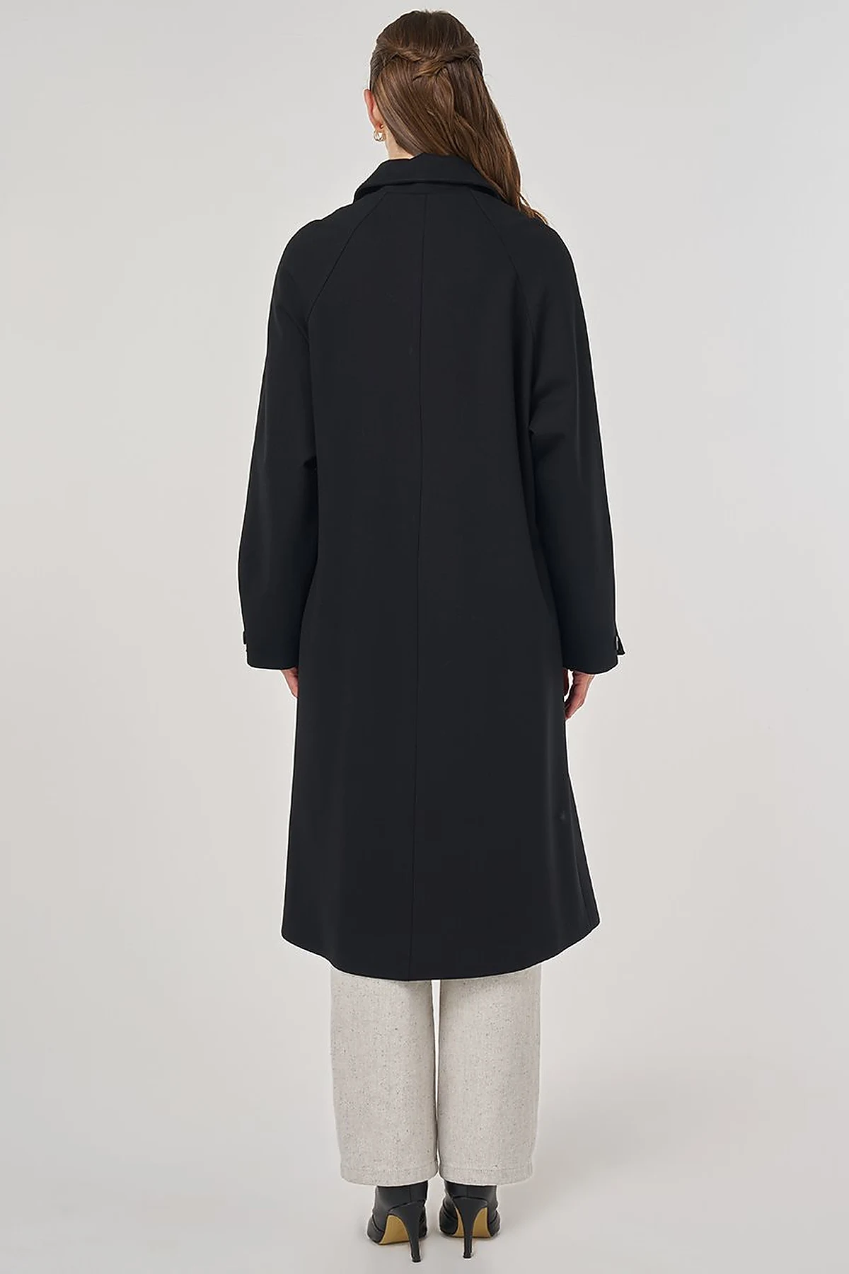 Stand Collar Raglan Sleeve Coat Black