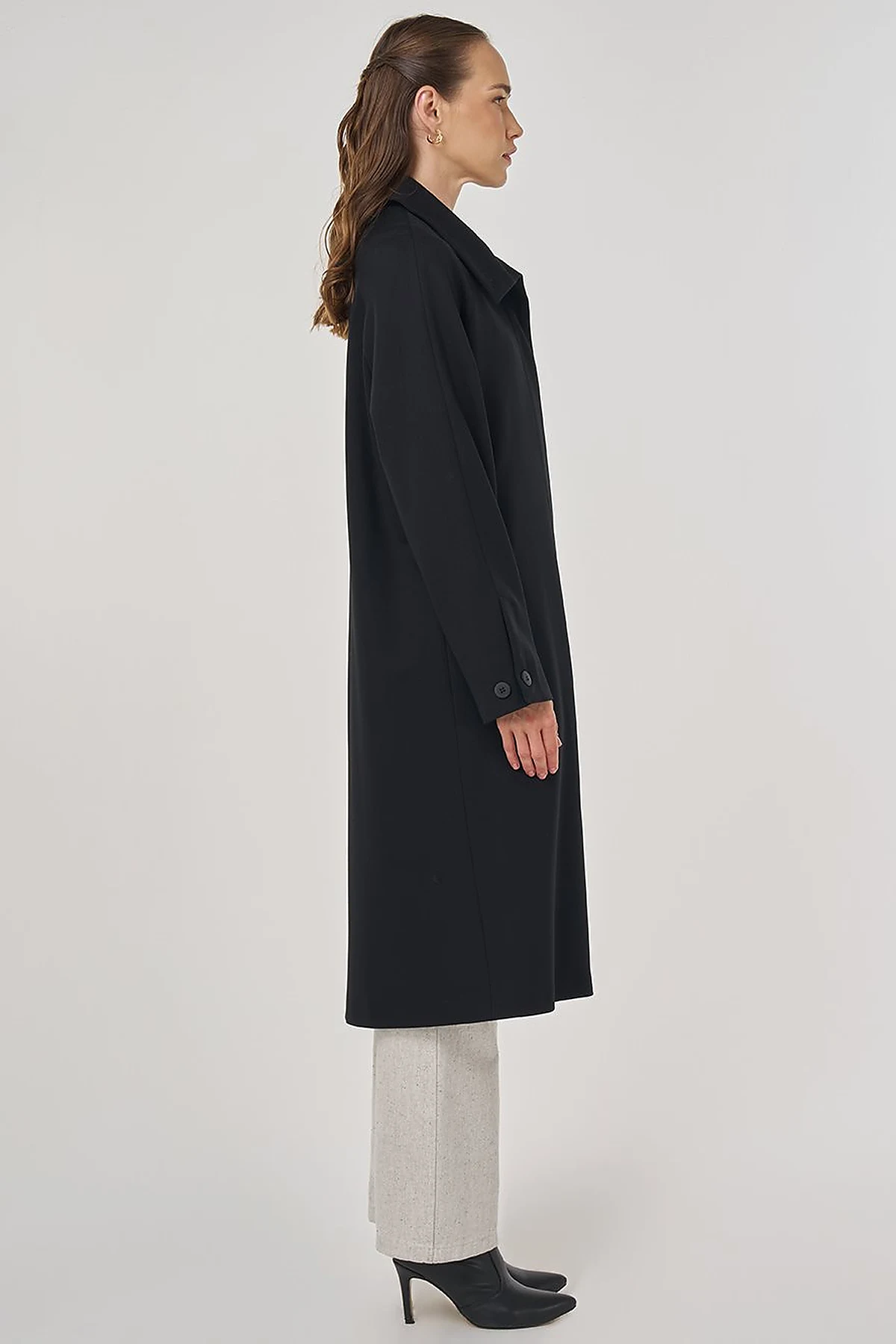 Stand Collar Raglan Sleeve Coat Black