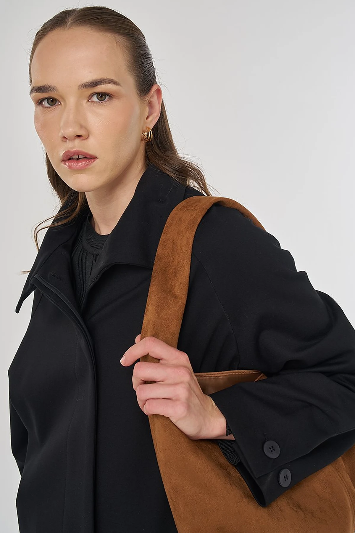 Stand Collar Raglan Sleeve Coat Black