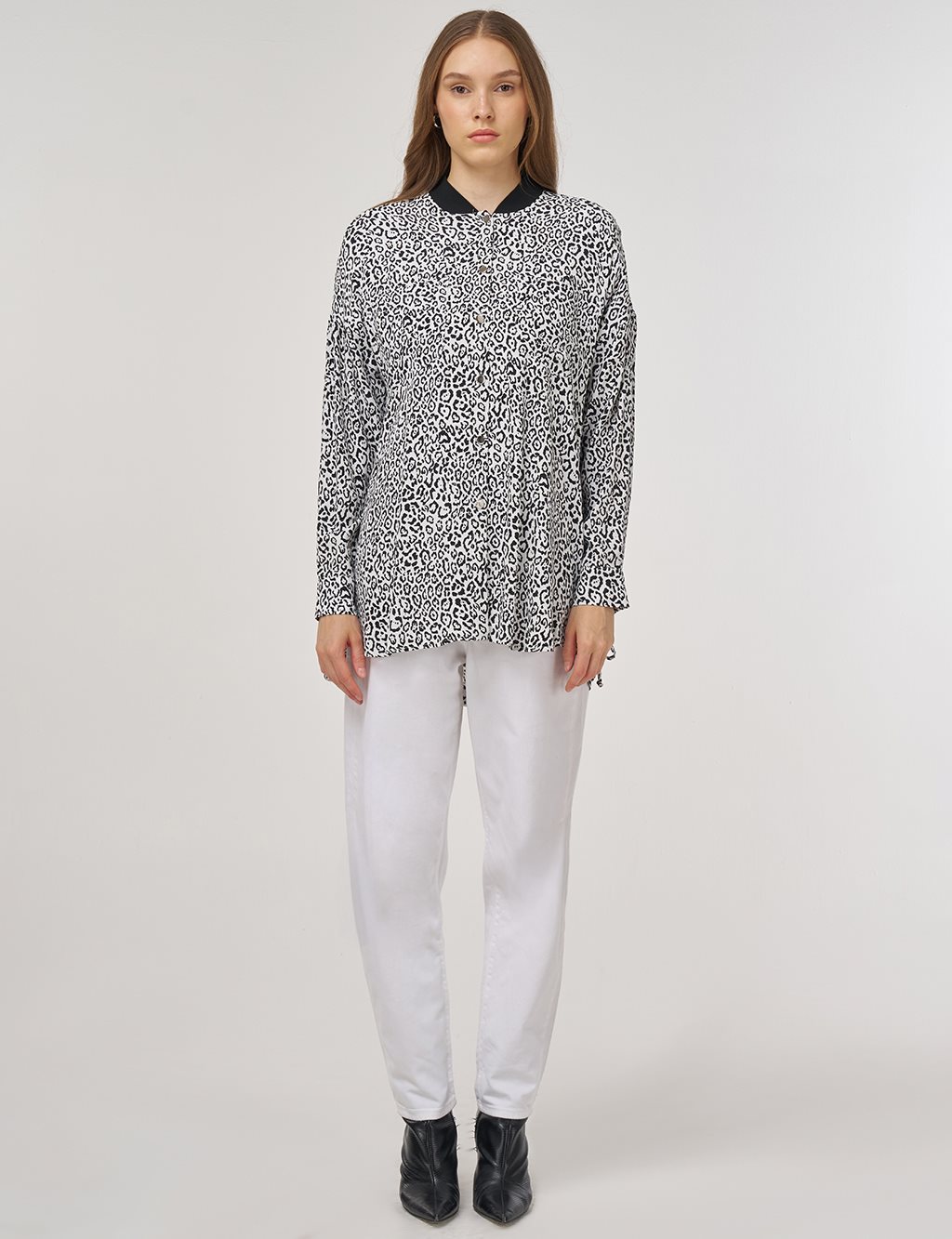 Leopard-Print Viscose Tunic Black