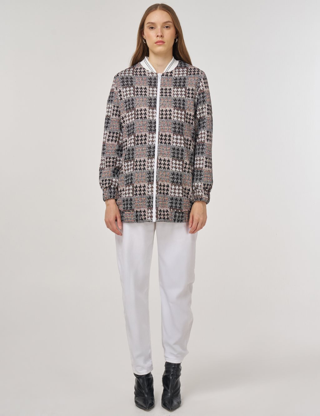 College Collar Houndstooth Jacket Grey