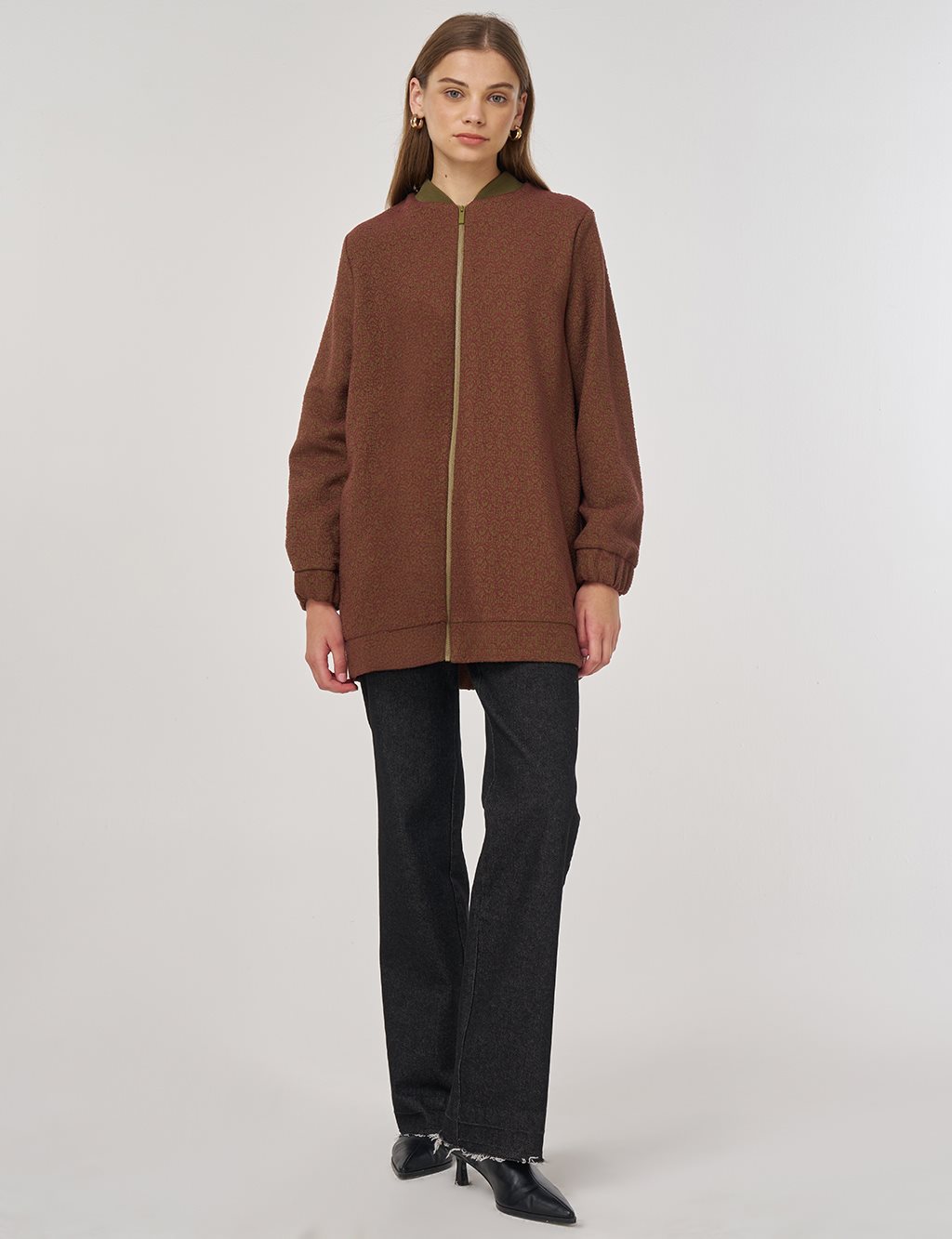 Speckled College Collar Jacket Khaki