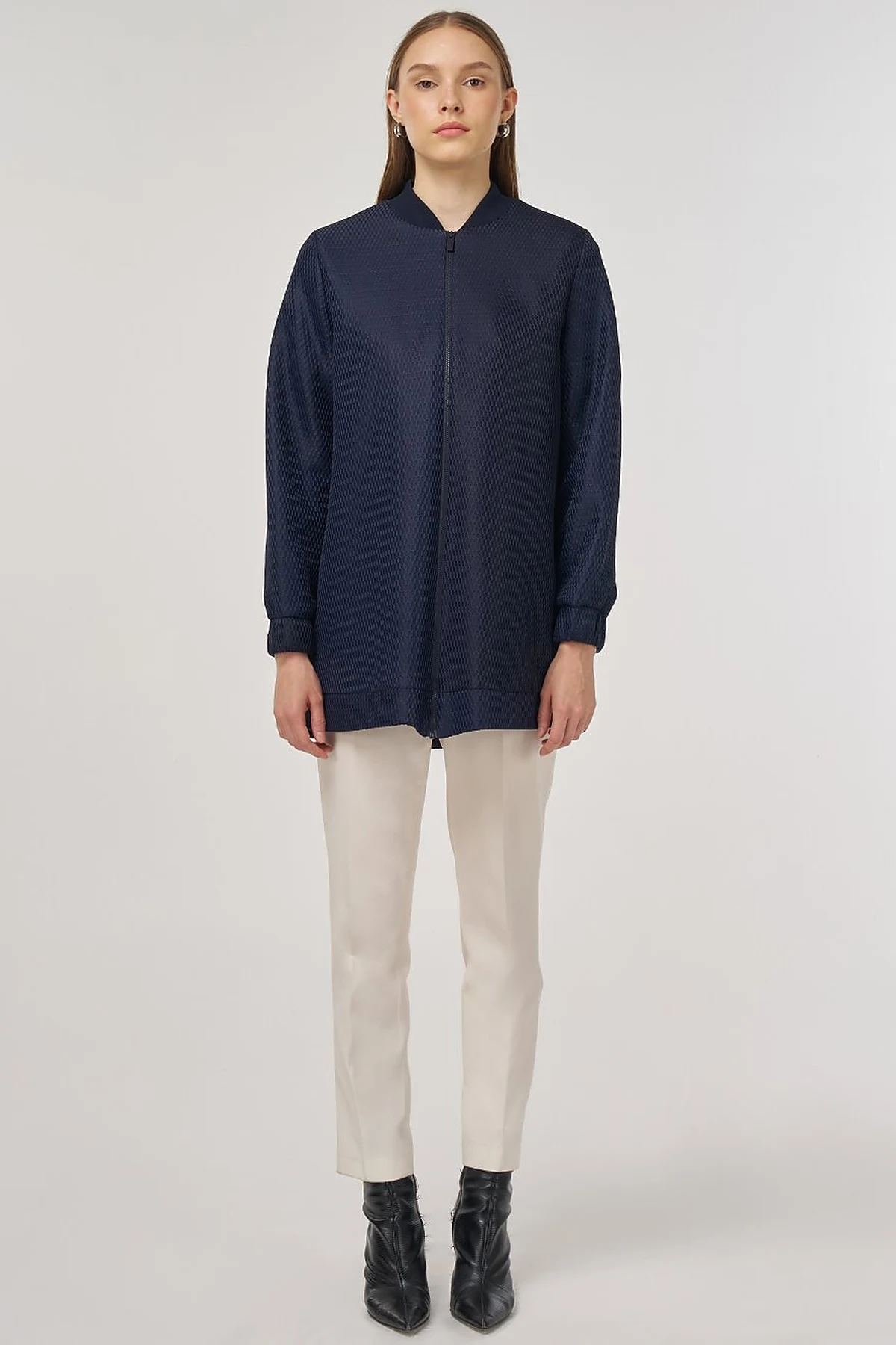 Mesh-Layered Bomber Jacket Navy 