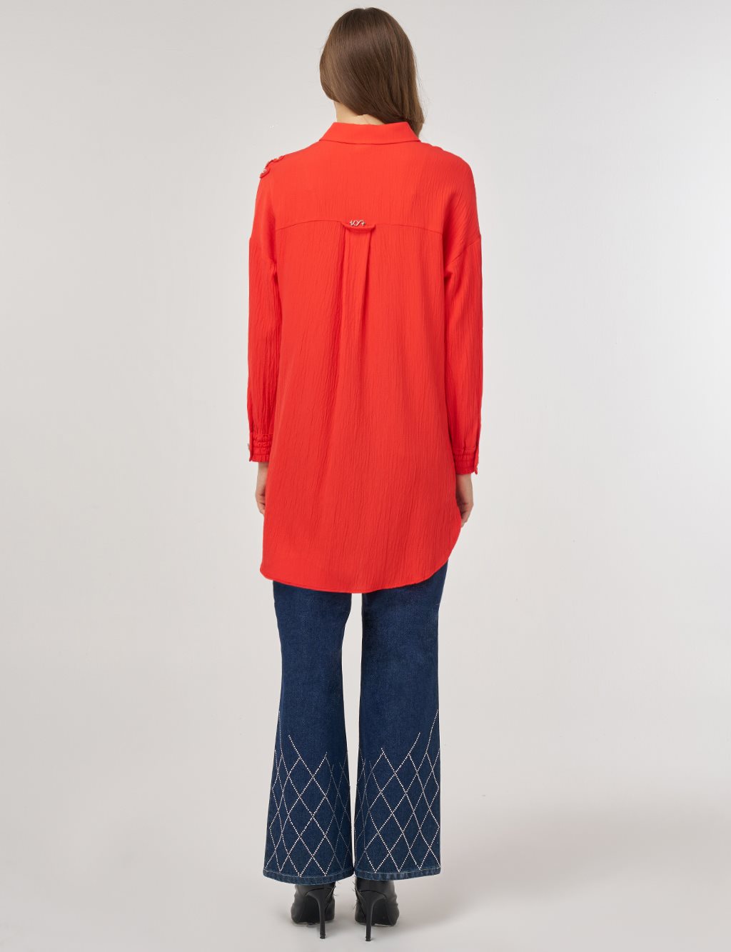 Nakış Aplikeli Viskon Tunik Kırmızı