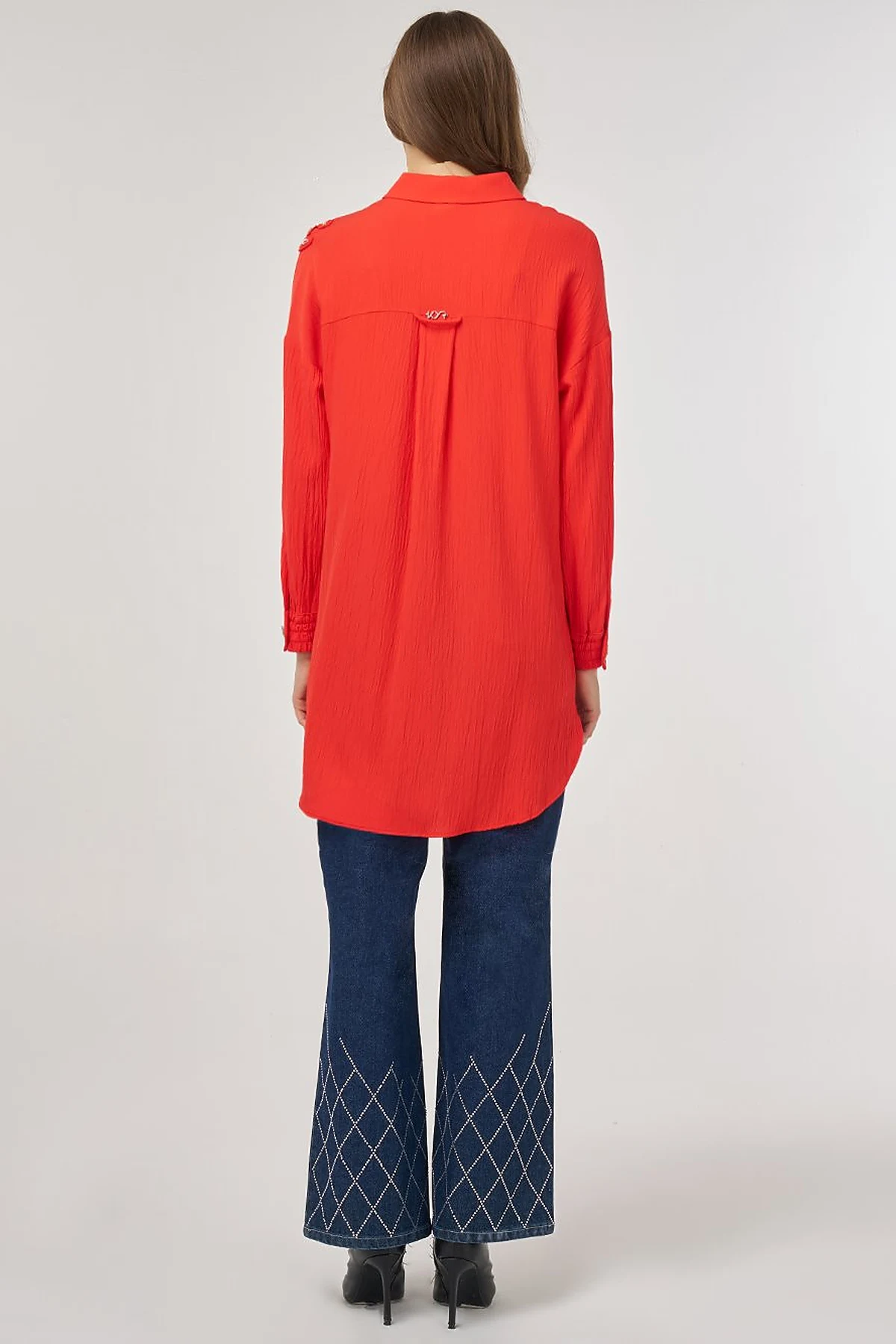 Embroidered Appliqué Viscose Tunic Red
