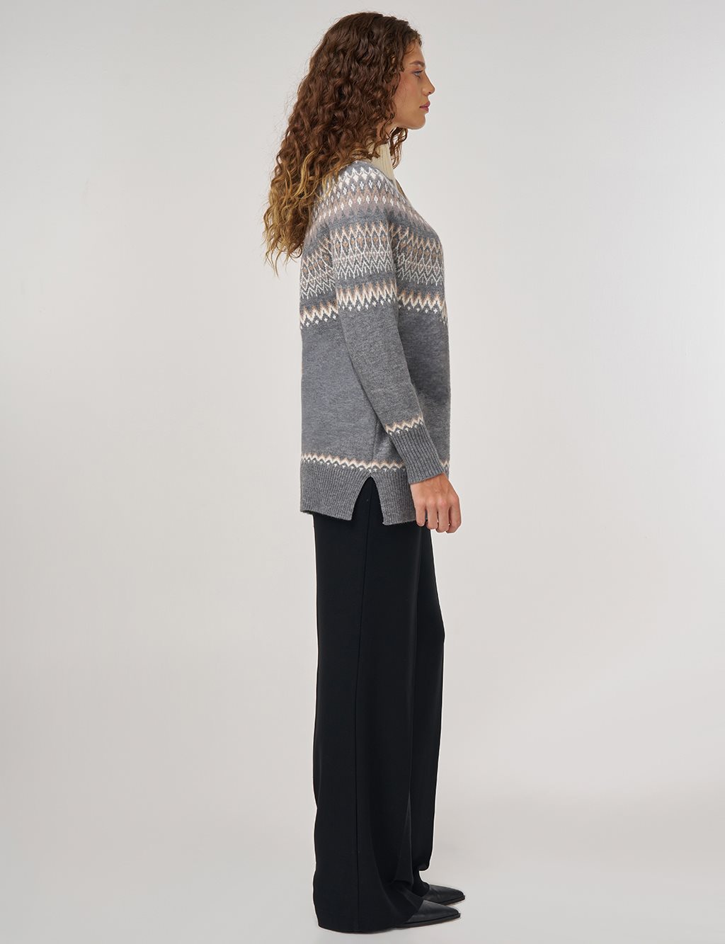 Fermuar Kapamalı Triko Tunik Gri 