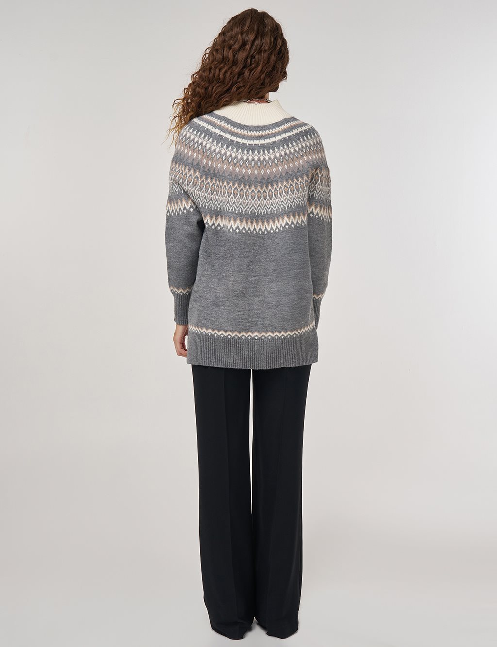 Fermuar Kapamalı Triko Tunik Gri 