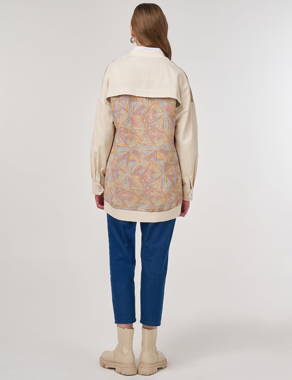 Geometric Pattern College Collar Jacket Pistachio Green