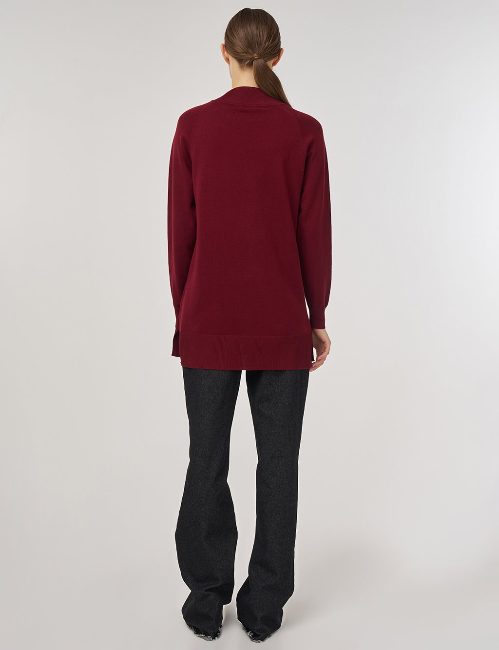 Half-Turtleneck Viscose Knit Tunic Dark Burgundy