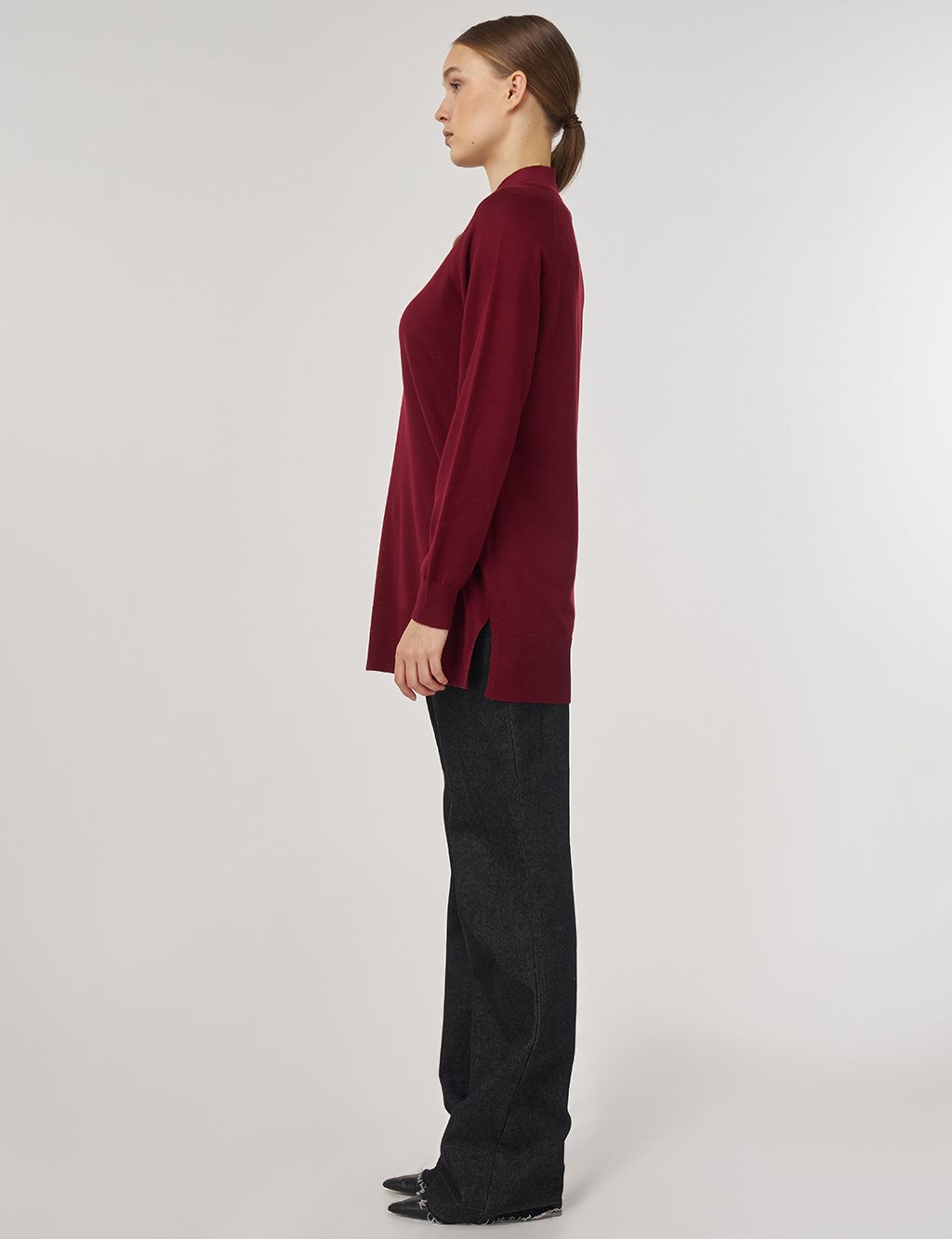 Half-Turtleneck Viscose Knit Tunic Dark Burgundy