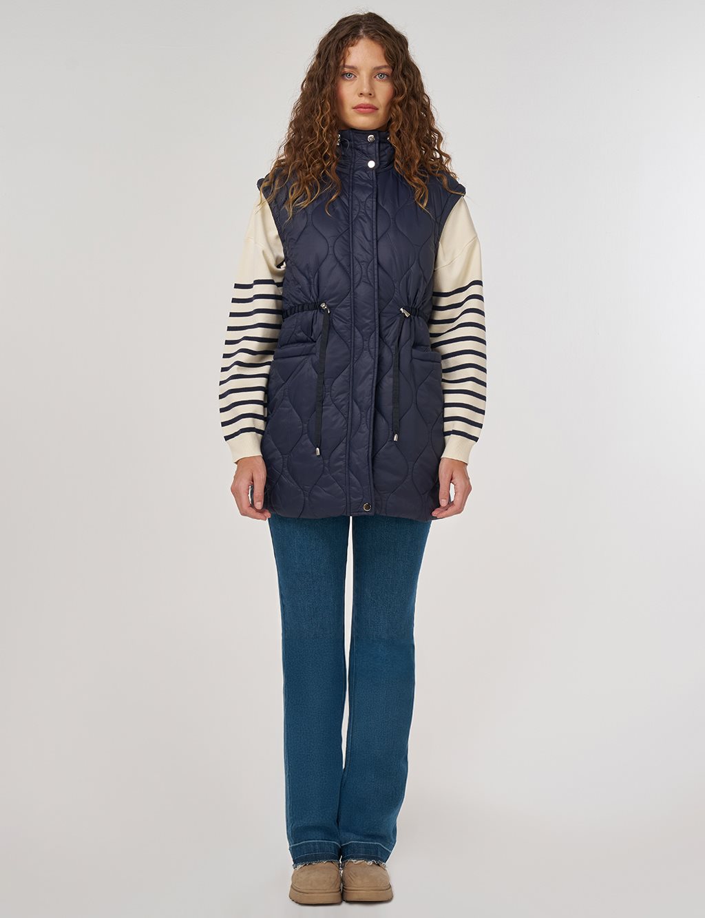 Stand Collar Puffer Vest Navy 