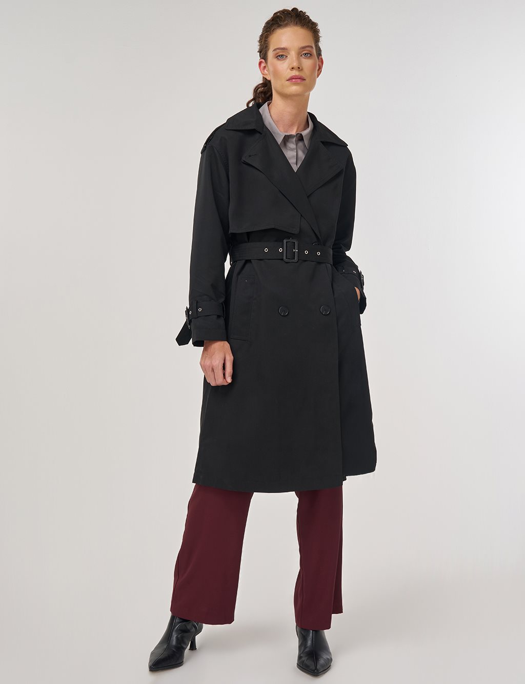 Epaulet Detailed Trench Coat Black