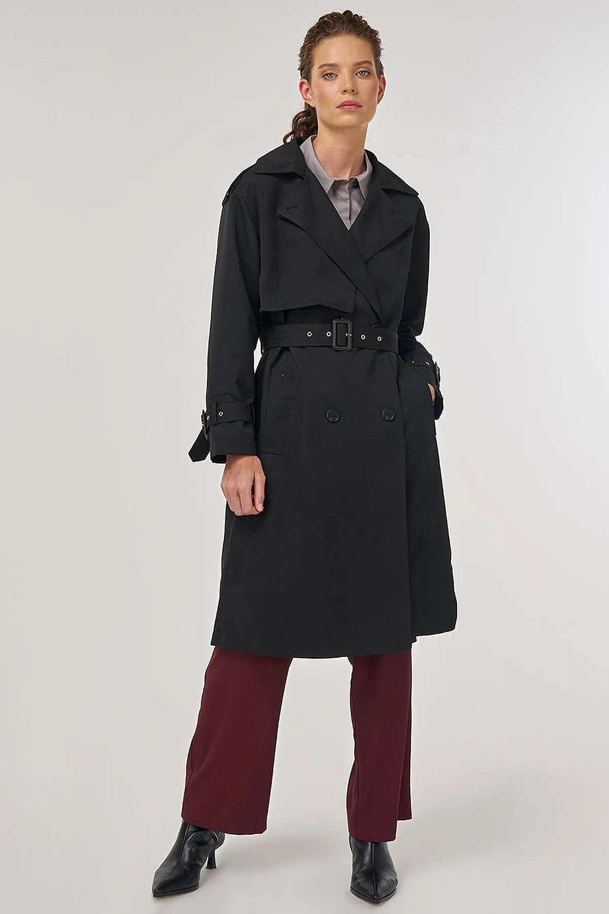 Epaulet Detailed Trench Coat Black
