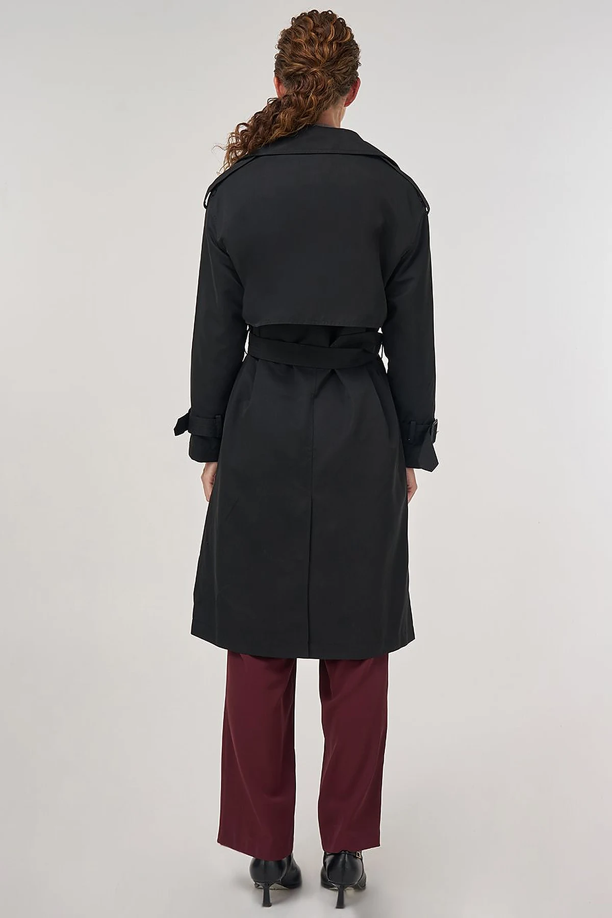 Epaulet Detailed Trench Coat Black