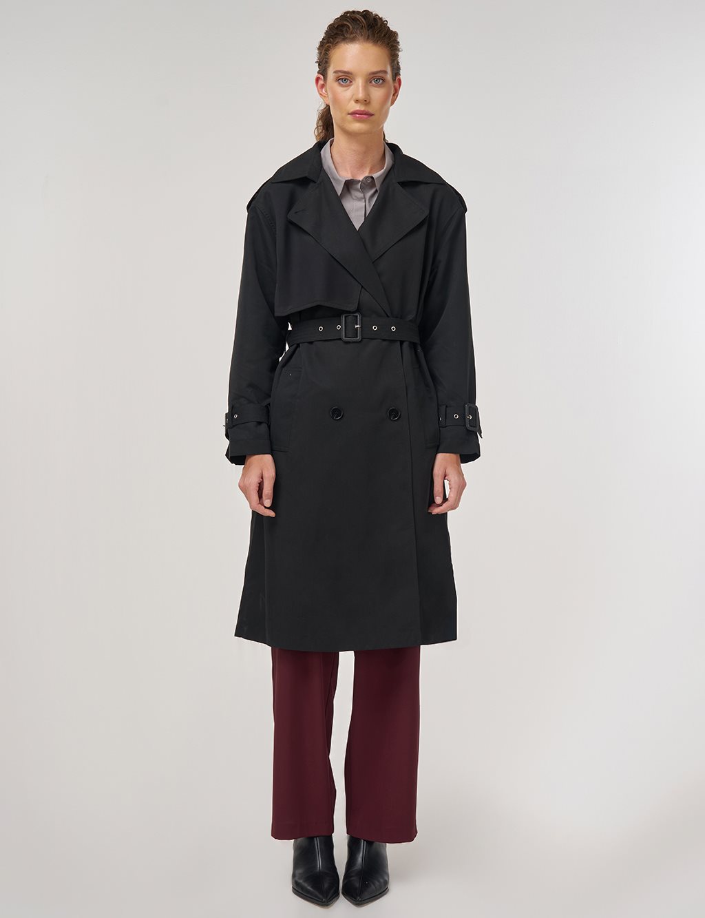 Epaulet Detailed Trench Coat Black