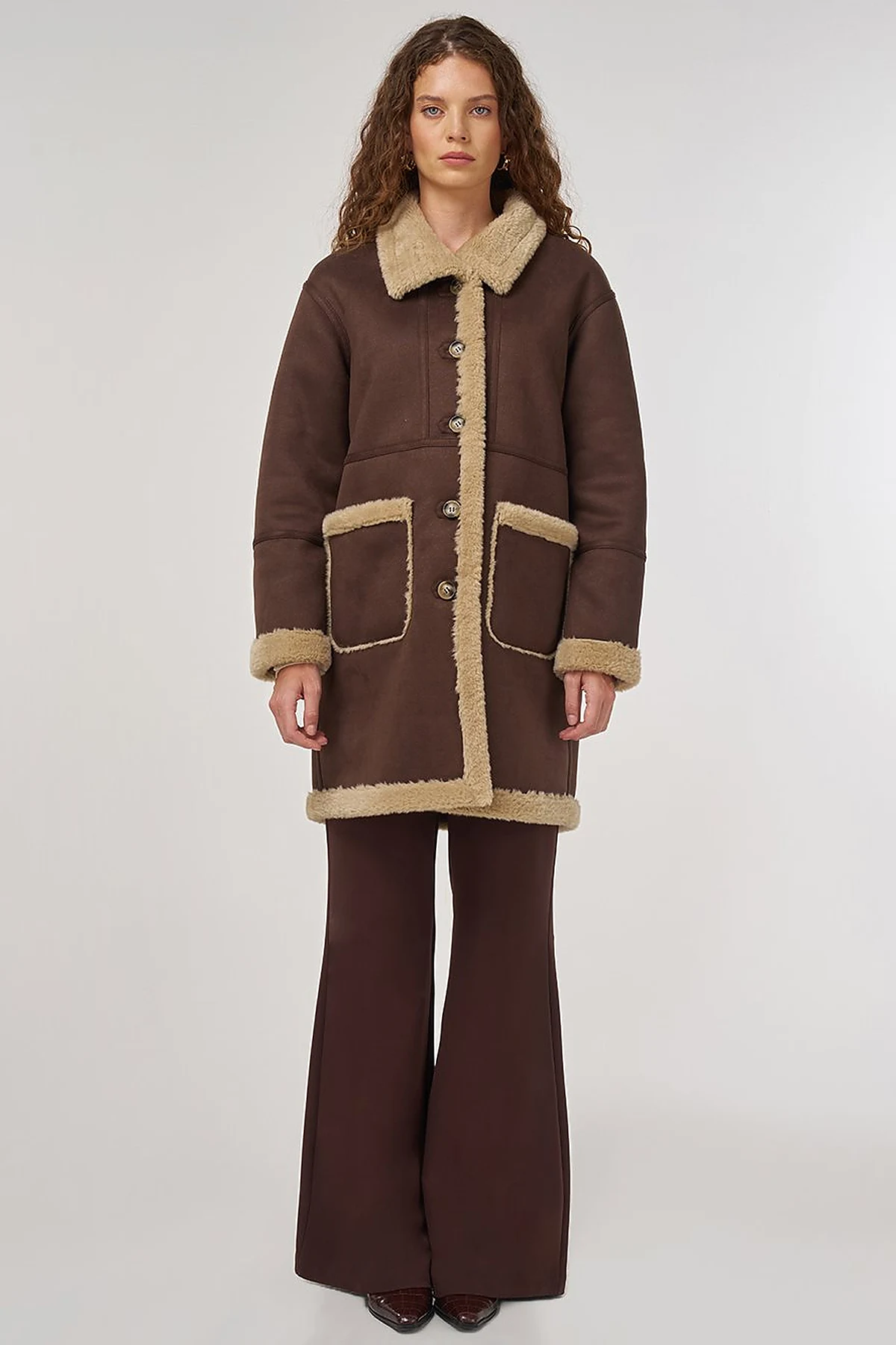 Patch Pocket Suede Coat Brown