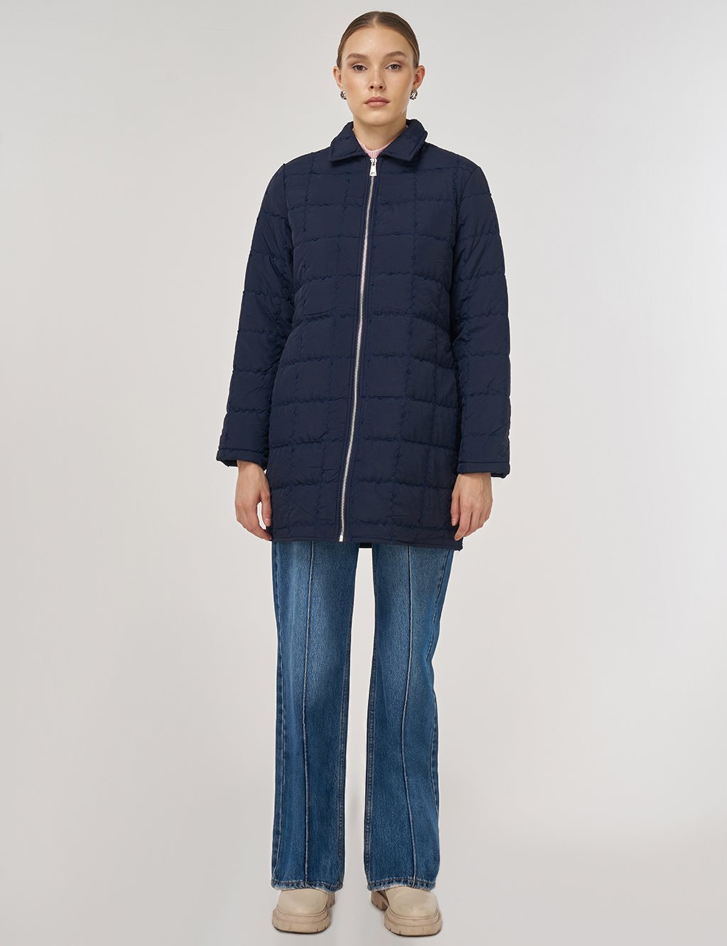 Rib-Stitched Short Anorak Jacket Navy
