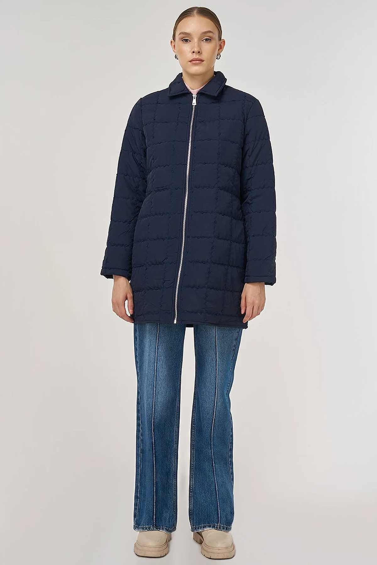 Rib-Stitched Short Anorak Jacket Navy