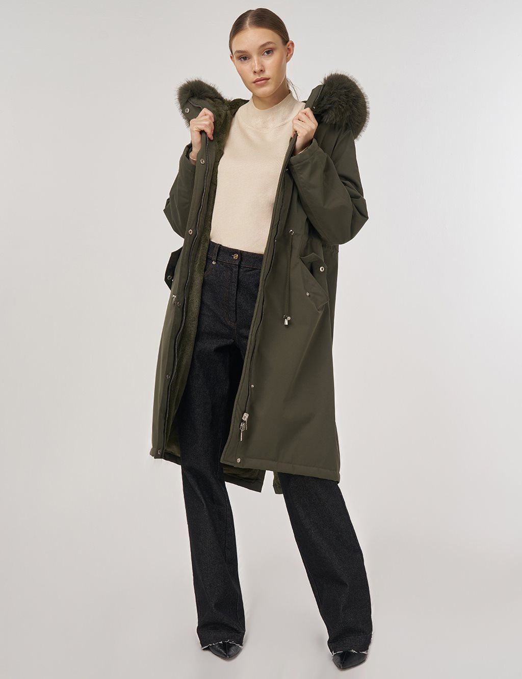 Cep Detaylı Anorak Mont Haki 