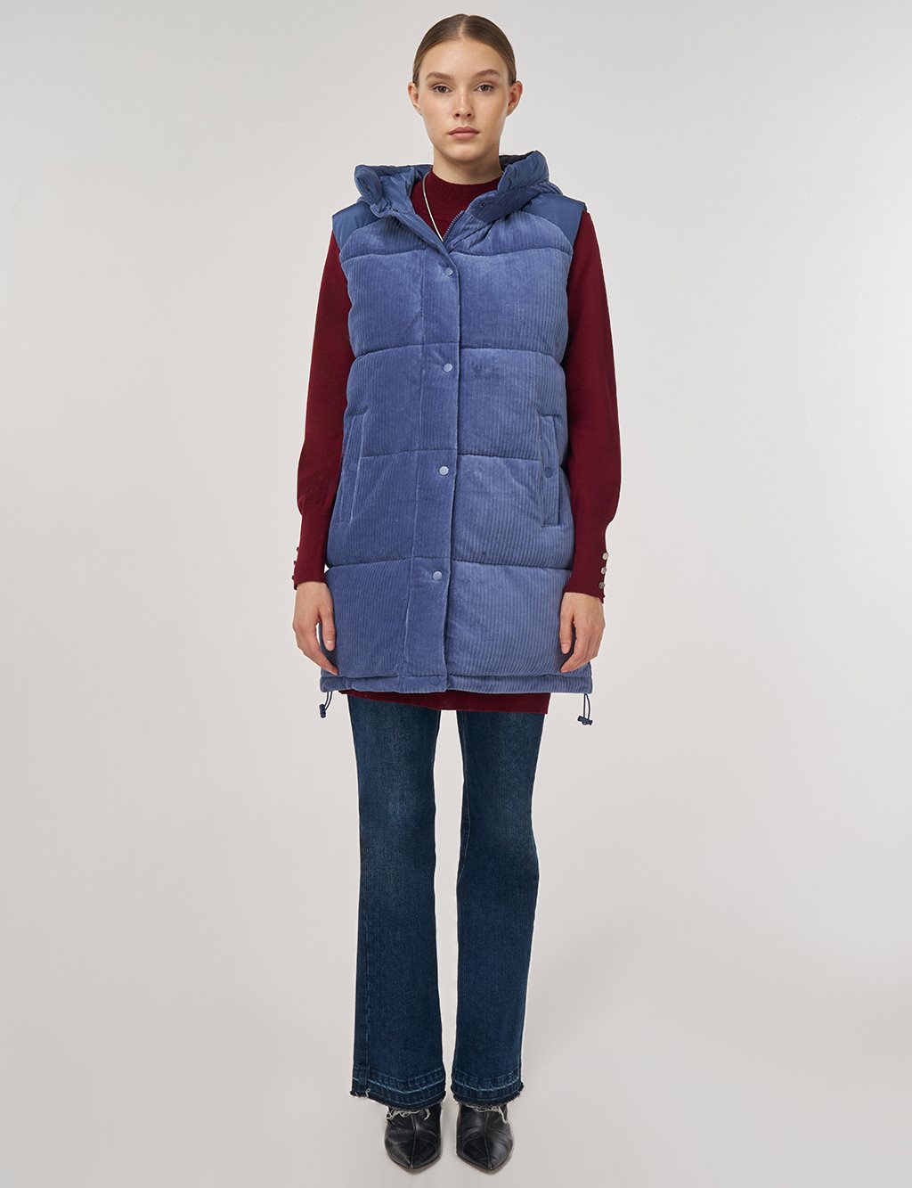 Kadife Garnili Şişme Yelek Lacivert 