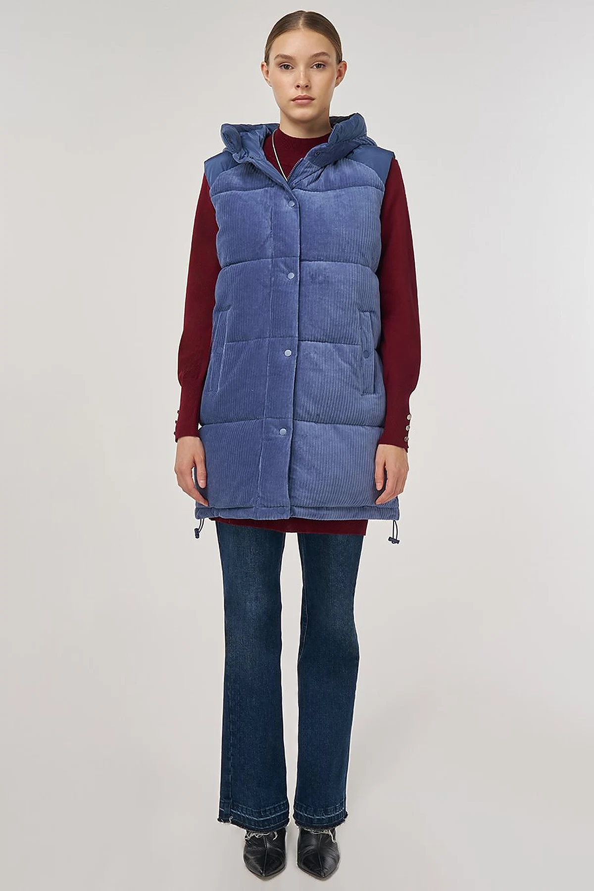 Velvet-Trimmed Puffer Vest Navy