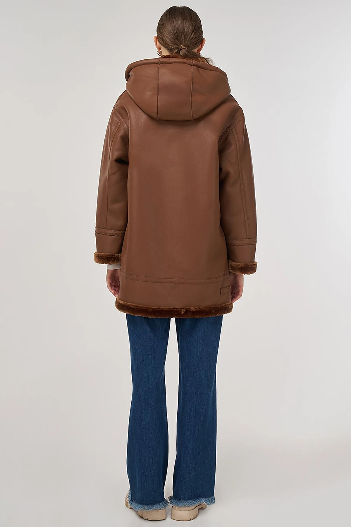 Belted Faux Leather Coat Dark Camel 