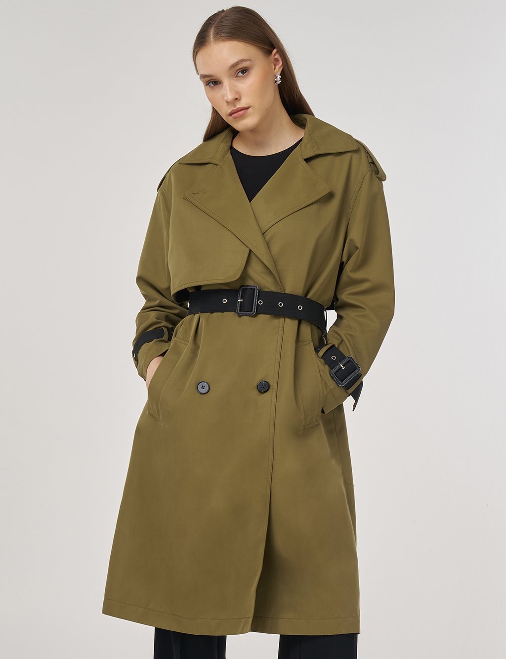 Epaulet Detailed Trench Coat Khaki