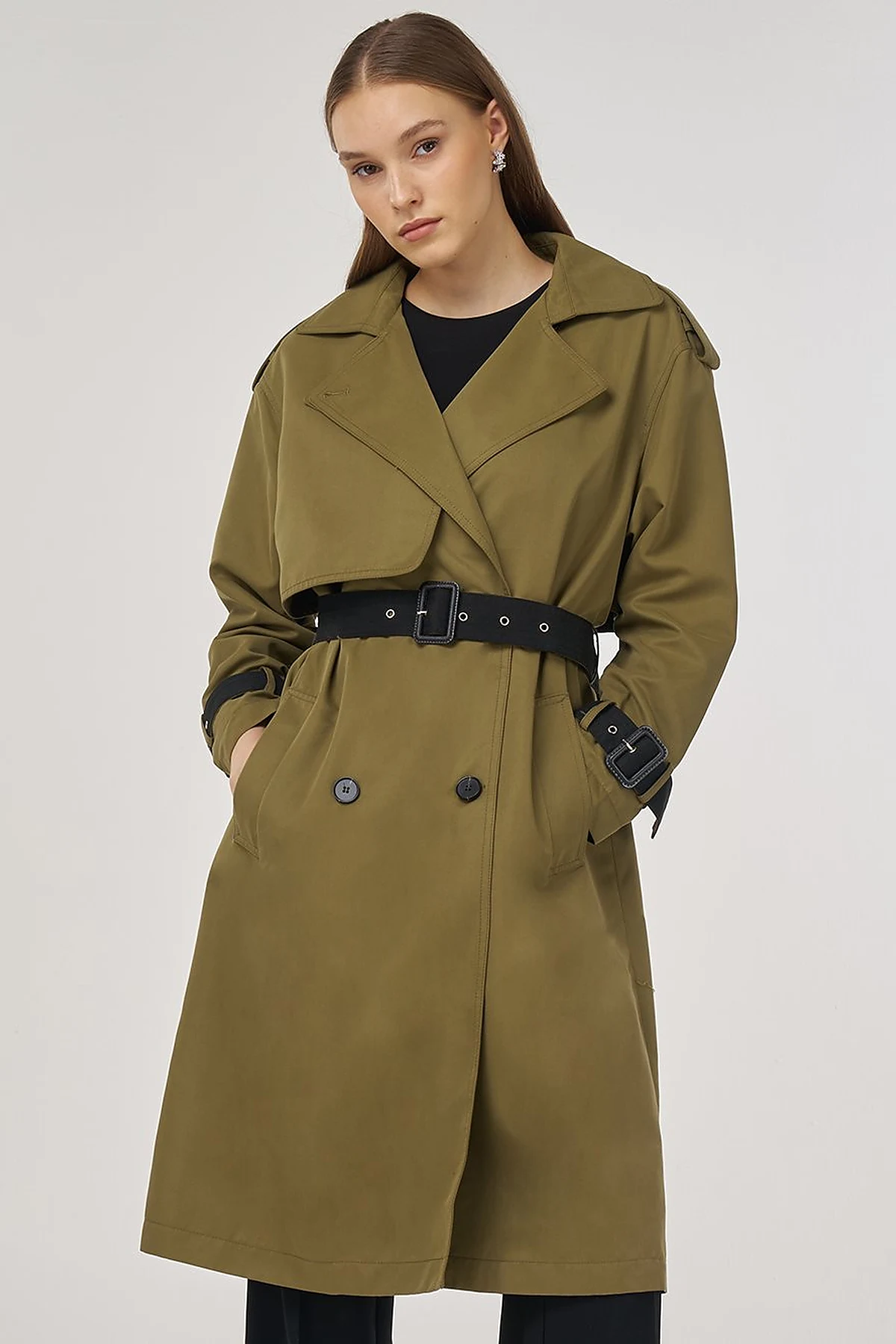 Epaulet Detailed Trench Coat Khaki