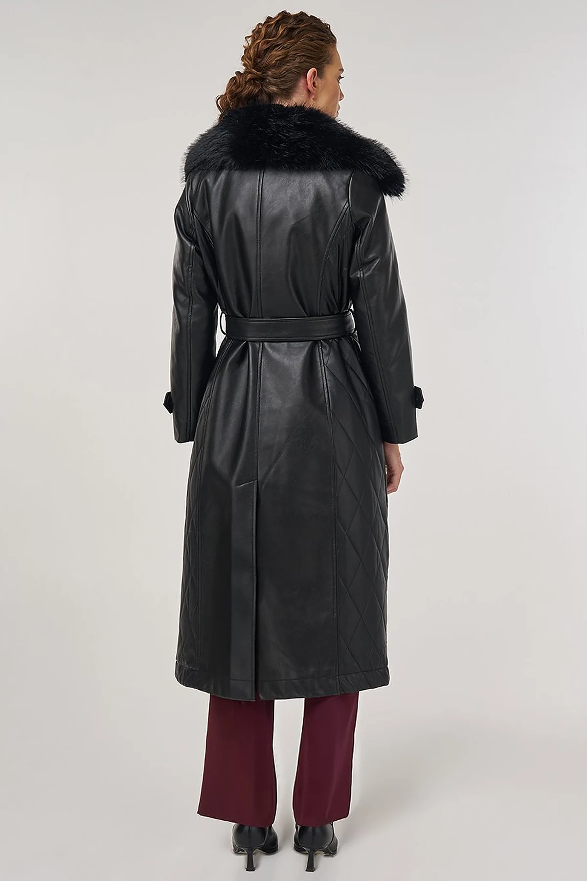 Faux Fur Leather Coat Black