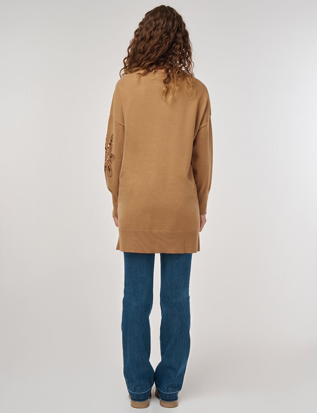 Sequin Detailed Knit Tunic Beige