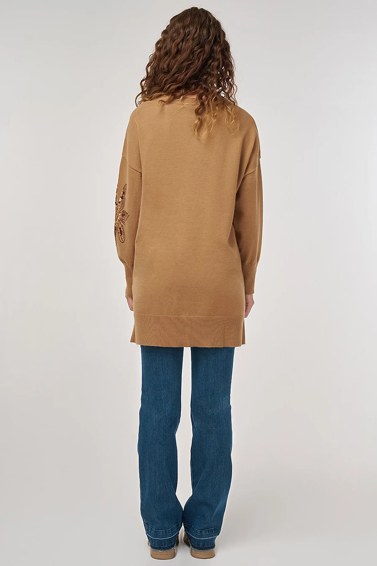 Sequin Detailed Knit Tunic Beige