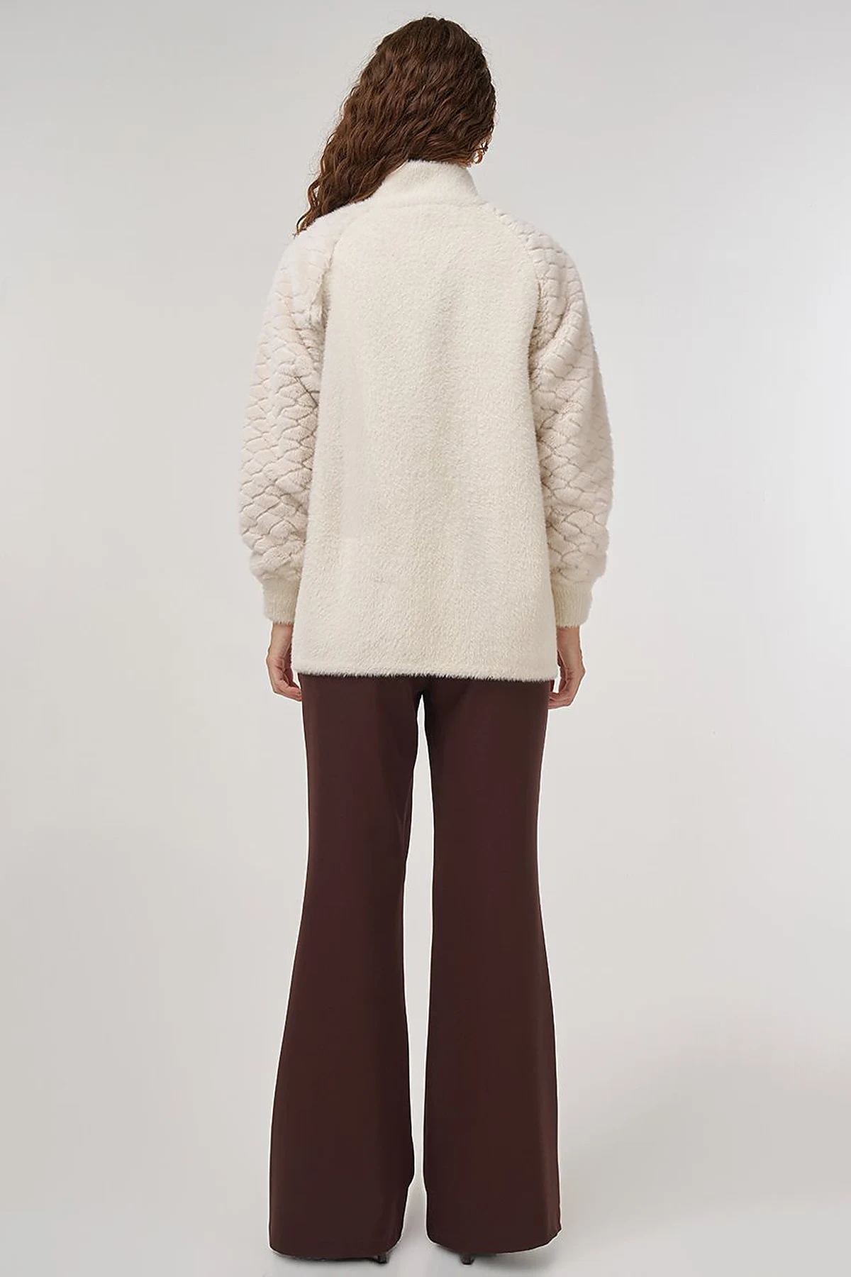 Knit Jacket with Plush Trim in Cream