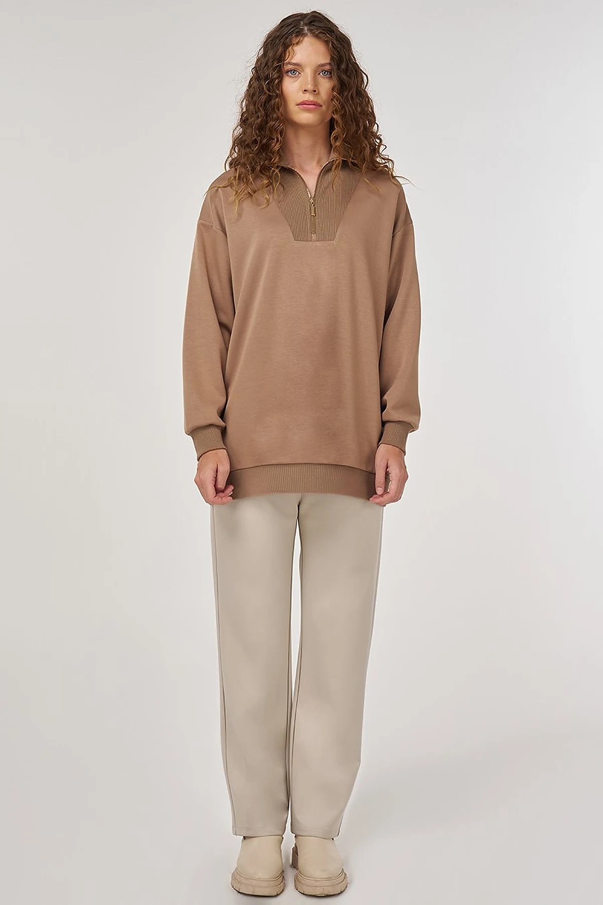 Dropped-Shoulder Viscose Sweatshirt Beige