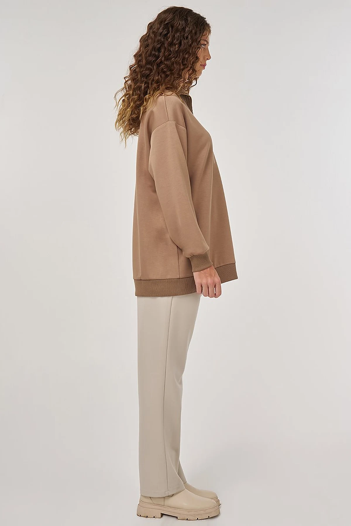 Dropped-Shoulder Viscose Sweatshirt Beige