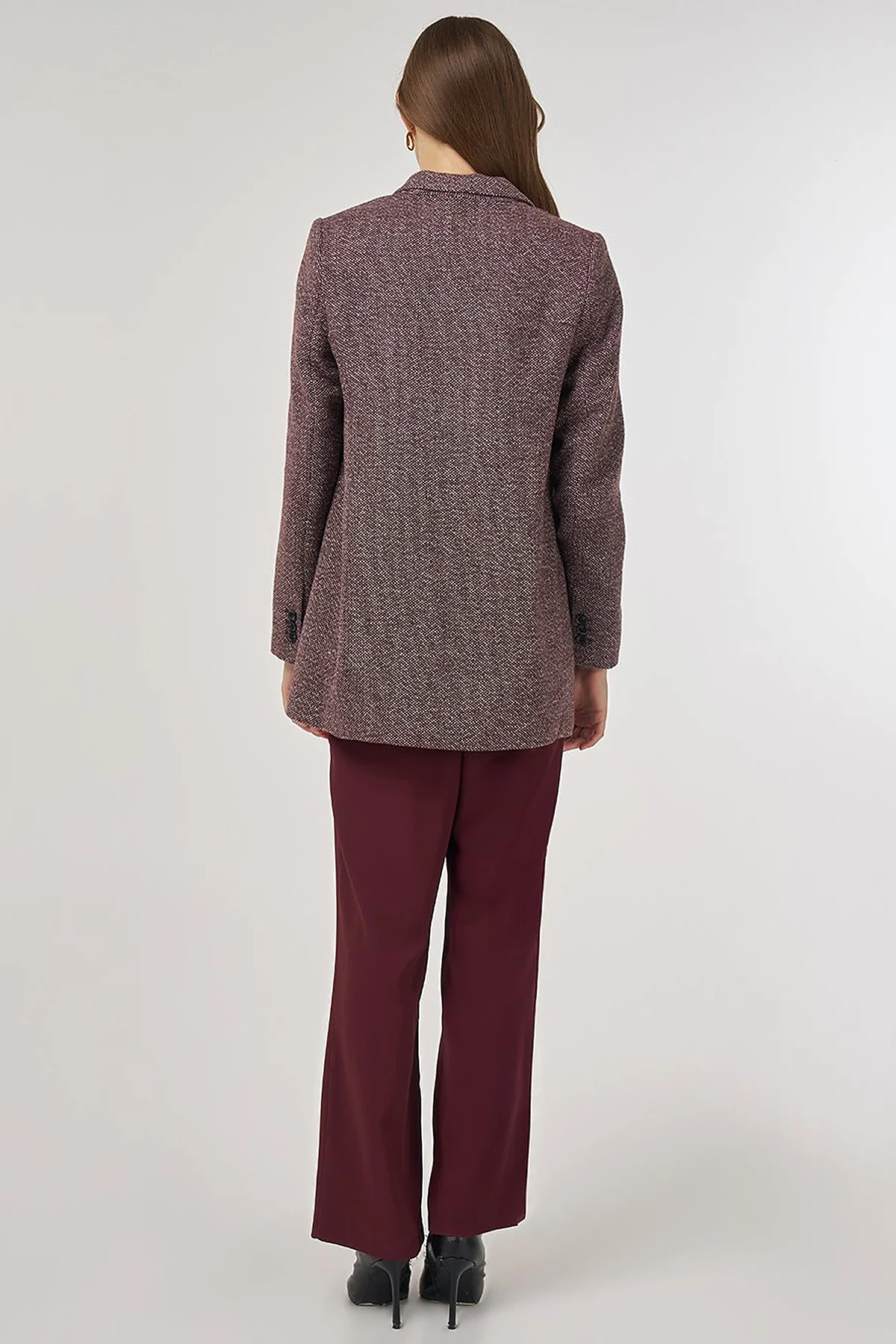 Wool Blend Blazer Jacket in Dark Burgundy