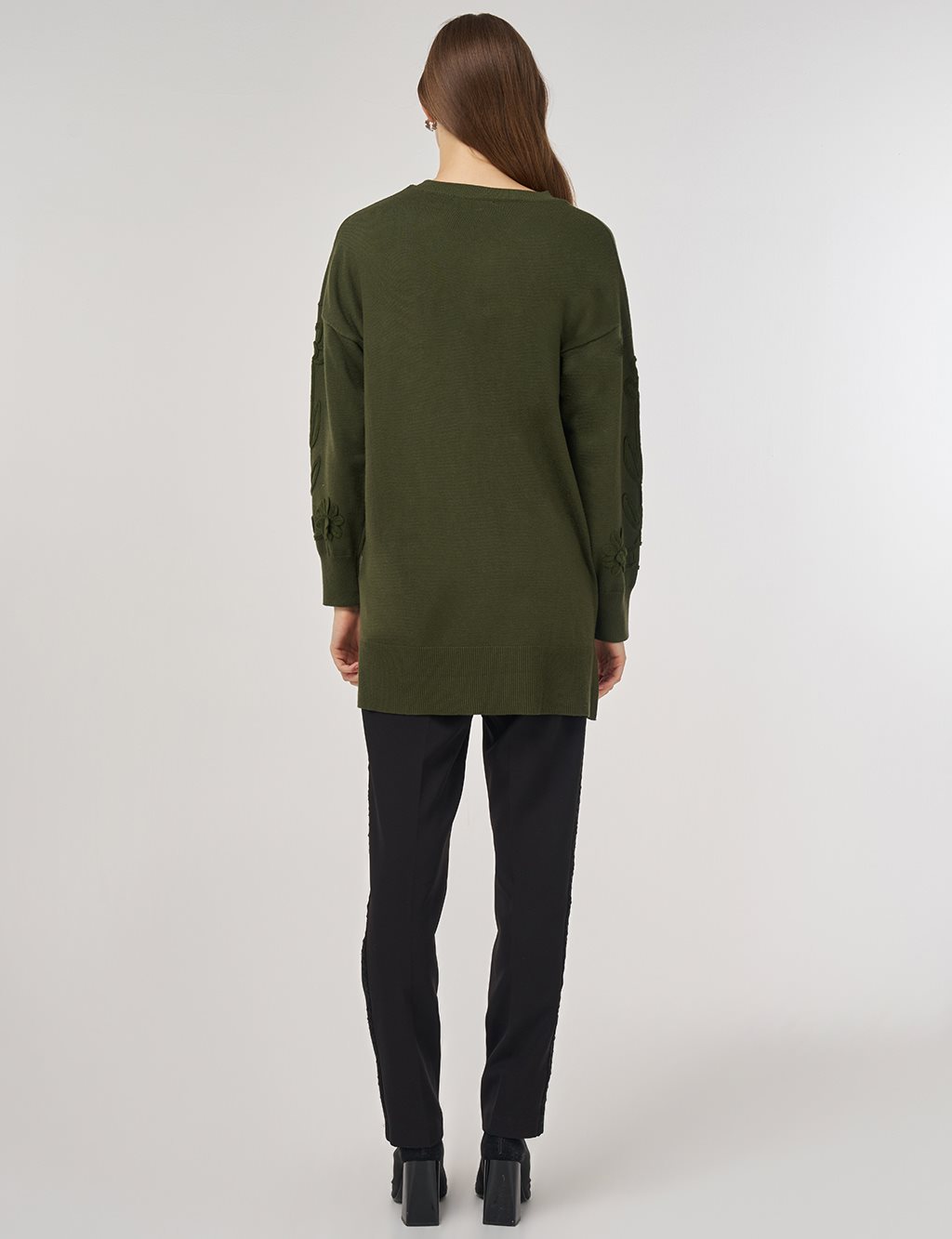 Aplikeli Viskon Triko Tunik Orman Yeşili 