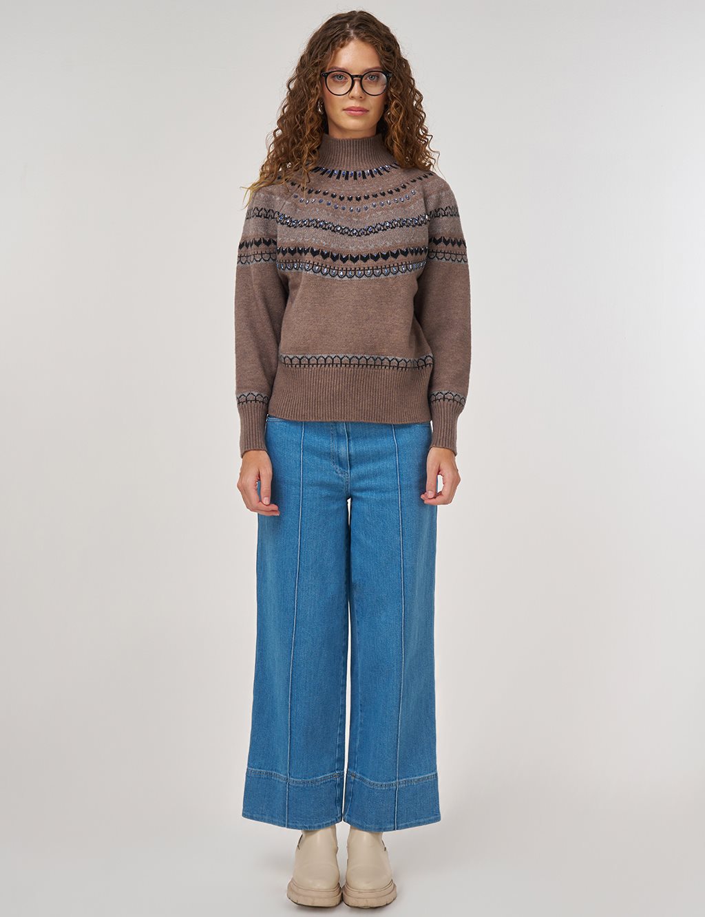 Patterned Turtleneck Sweater in Mink