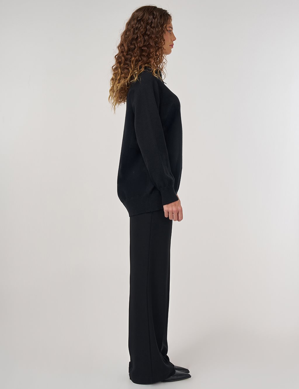 Fermuar Kapamalı Viskon Triko Tunik Siyah