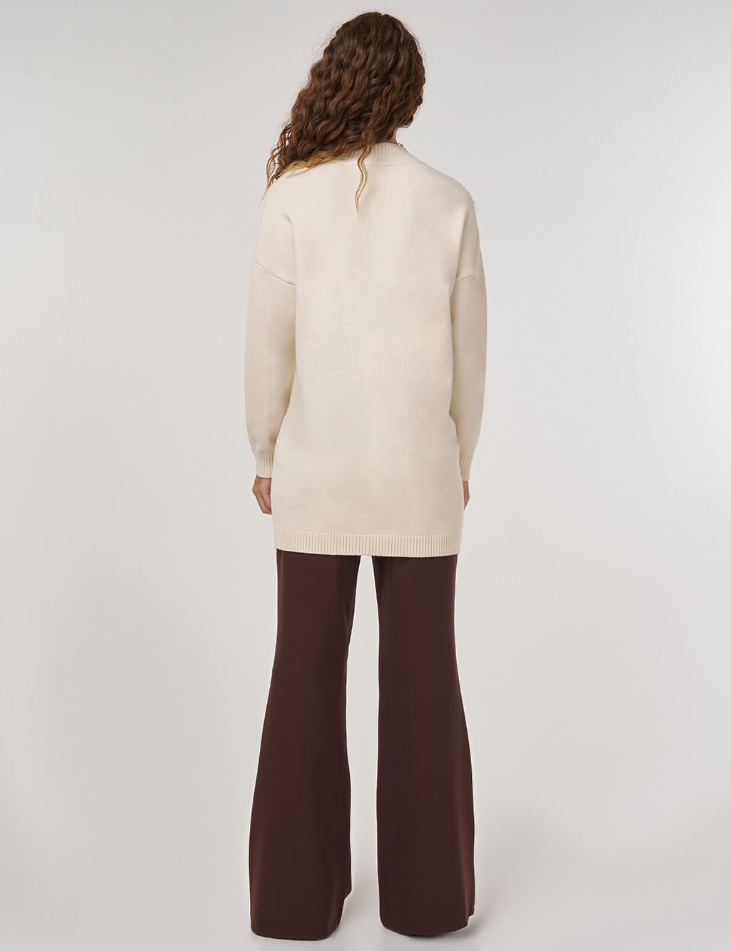 Knit Detailed Viscose Knit Tunic in Cream