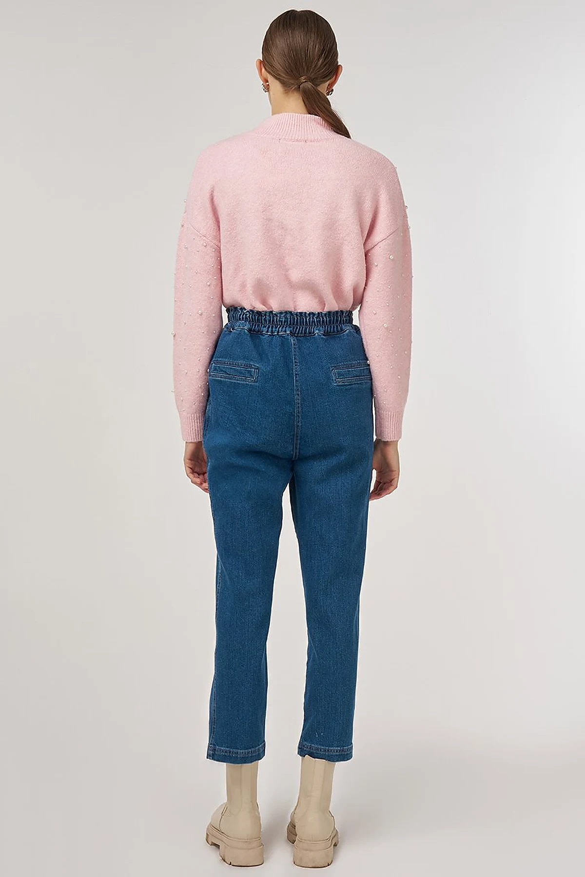 Zip Detailed Denim Trousers Navy 