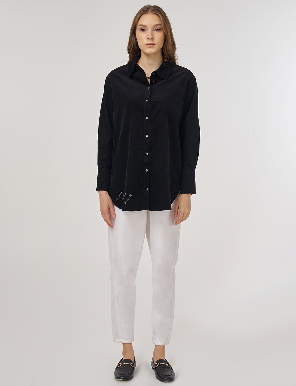 Velvet Tunic with Chain Detail Black