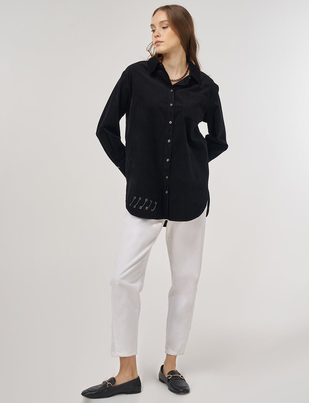 Velvet Tunic with Chain Detail Black