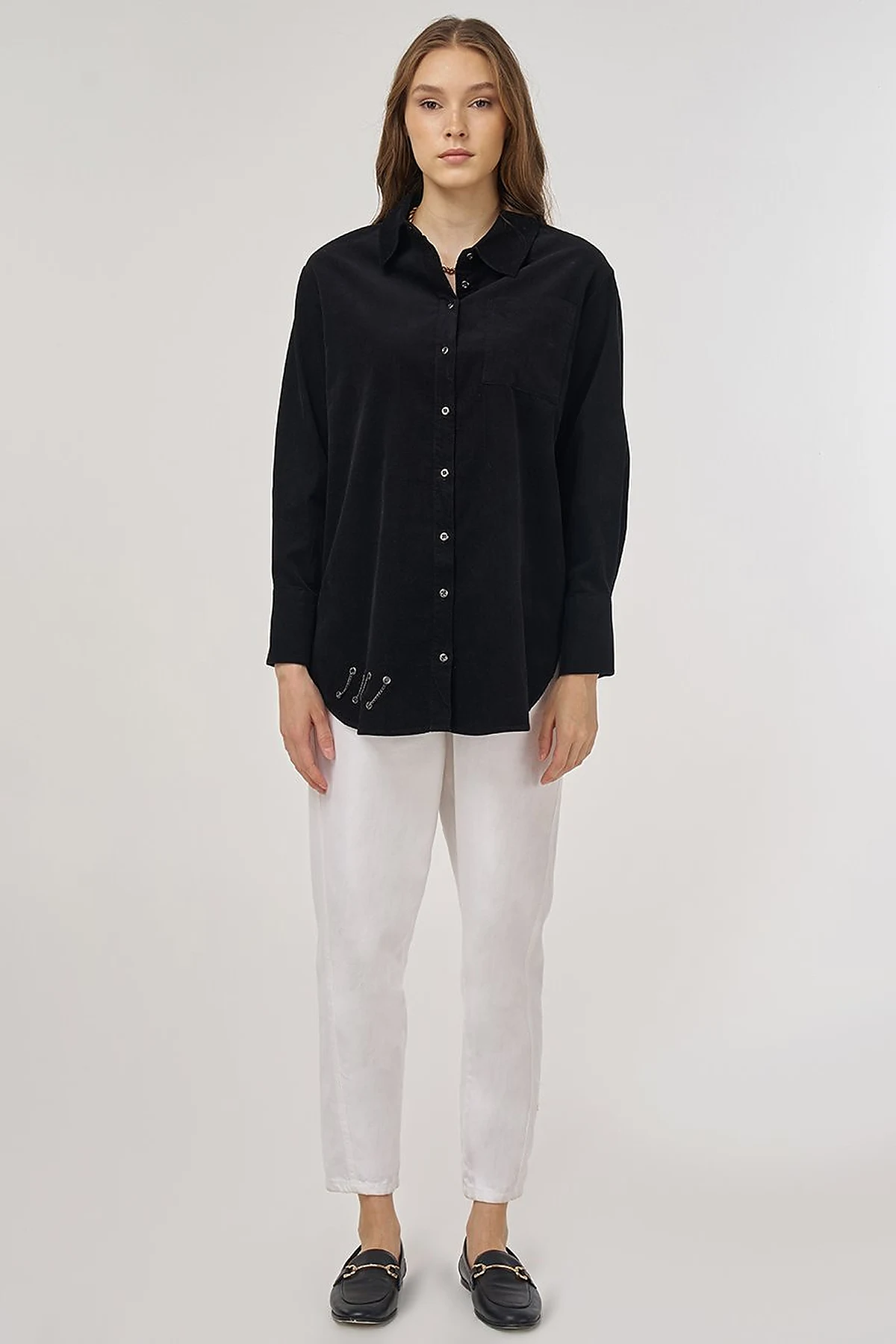 Velvet Tunic with Chain Detail Black