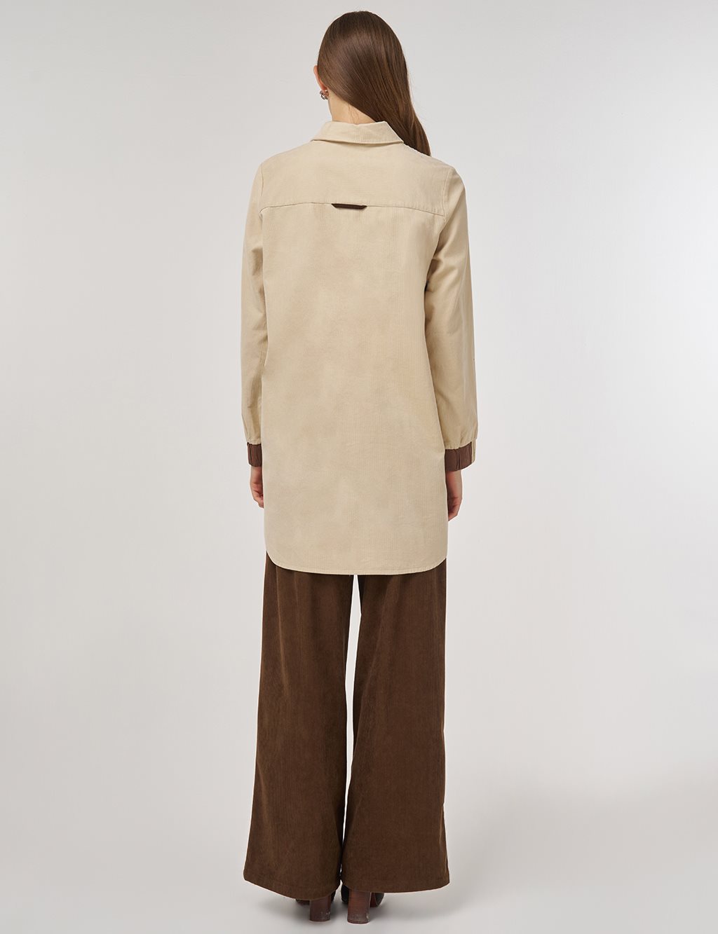 Shirt Collar Velvet Tunic Cream