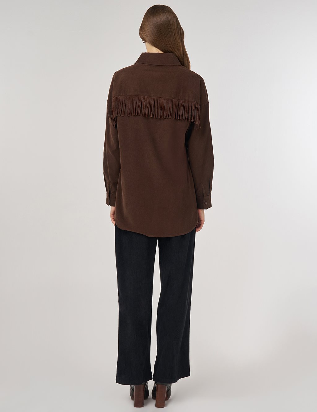 Tassel-Detail Velvet Tunic – Brown 